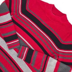 Karen Scott Ribbed Mock Neck Sweater Womens PM Stripe Fitted Pullover Cozycore‎